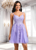 Taliyah A-line V-Neck Short Tulle Lace Homecoming Dress JLP0025640