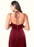 Paula A-Line Bow Velvet Floor-Length Dress SJSP0019697