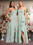 Mckenzie A-line Square Floor-Length Chiffon Bridesmaid Dress With Ruffle JLP0025735