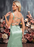 Briley Trumpet/Mermaid Square Floor-Length Stretch Satin Bridesmaid Dress JLP0025784