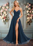 Jordin A-line V-Neck Floor-Length Chiffon Prom Dresses With Pleated JLP0025830