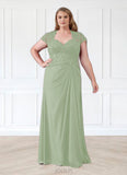 Maud A-Line Lace Chiffon Floor-Length Dress SJSP0019894