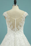 Cap Sleeve Wedding Dresses A Line Tulle With Applique