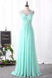 Chiffon A Line Straps Bridesmaid Dresses Ruched Bodice