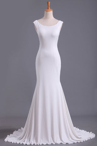 White Scoop Mermaid/Trumpet Wedding Dresses Spandex Court Train