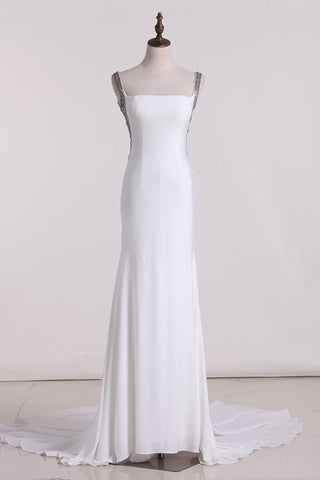 Sexy Open Back Evening Dresses Straps Spandex & Chiffon Court Train