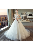 Ball Gown Tulle Wedding Dresses Strapless Appliques Beads Court Train