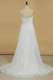 Sweetheart Pleated Bodice A Line Wedding Dress With Flowing Chiffon Skirt Beaded