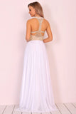 Halter Beaded Bodice Prom Dresses A Line Chiffon Sweep Train