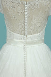 Wedding Dresses A Line V Neck Lace & Tulle With Sash Sweep Train