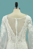 Elegant Mermaid Wedding Dresses Scoop Tulle With Appliques Long Sleeves Zipper Up