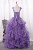 Tulle Quinceanera Dresses Ball Gown Scoop Beaded Bodice Floor Length