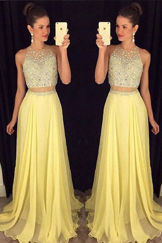 Prom Dresses Scoop Beaded Bodice Chiffon Sweep Train