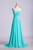 Prom Dress One Shoulder Ruffled Bodice With Rhinestone Beaded Strap