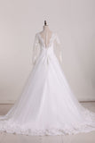 A Line Scoop Long Sleeves Wedding Dresses Tulle With Applique