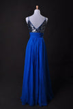 Cheap Prom Dresses Blue A Line Spaghetti Straps Floor Length Chiffon Cz