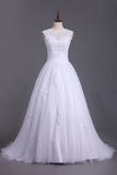 Wedding Dresses A Line Open Back Scoop Tulle With Applique And Beads