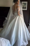 Scoop Long Sleeves Lace With Slit Wedding Dresses Chapel Train Detachable