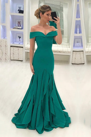 Off The Shoulder Mermaid Chiffon Prom Dresses Sweep Train