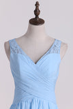 A Line V Neck Chiffon & Lace Bridesmaid Dresses Floor Length