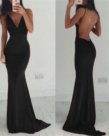 Mermaid Spaghetti Straps Open Back Spandex Floor Length Evening Dresses