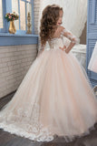 Scoop Flower Girl Dresses Ball Gown Long Sleeves Tulle With Aplique