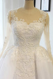 Scoop Long Sleeves Wedding Dresses Mermaid Tulle With Beading Court Train Detachable