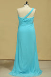 Prom Dresses One Shoulder With Slit And Beads Chiffon