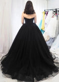 Sweetheart Tulle Ball Gown Black Formal Prom Dresses, Sleeveless Lace up Evening Dresses SJS15442