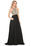 Scoop Prom Dresses A Line Open Back Chiffon With Beading