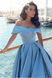 A Line Off The Shoulder Prom Dresses Satin With Slit