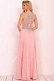 Chiffon Scoop Prom Dresses A Line With Beads&Rhinestones Chiffon Floor Length