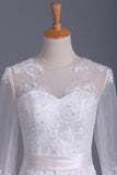 Scoop 3/4 Length Sleeve Mermaid Wedding Dress Tulle With Sash Court Train