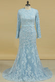 Hot Muslim Prom Dresses Mermaid/Trumpet With Applique & Sash Long Sleeves