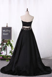 Prom Dresses Sweetheart Satin With Beads Sweep Train A Line