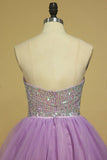 A Line Sweetheart Homecoming Dresses Tulle With Rhinestone Short/Mini