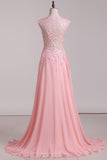 A Line V Neck Prom Dresses Chiffon With Applique Sweep Train