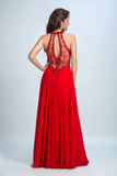 Scoop Prom Dresses A Line Chiffon With Beading Red