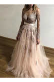 Sheer Round Neck Appliques Long Sleeves Tulle Prom Party SJSP3AF4A68