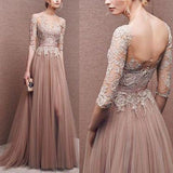 Elegant long lace long sleeve prom dress a line prom dress charming affordable prom dress JS123