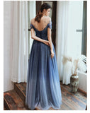 Charming A Line Blue Ombre Tulle Prom Dresses with Open Back, Evening SJS15622