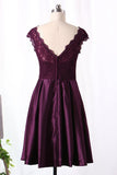 Off The Shoulder Bridesmaid Dresses A-Line Above Knee-Length Lace & Satin