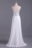 Popular Prom Dresses Sweetheart Chiffon With Beading Floor Length White