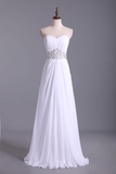 Sweetheart Chiffon Floor Length A Line Prom Dress Beaded Waistline