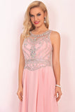 Chiffon Scoop Prom Dresses A Line With Beads&Rhinestones Chiffon Floor Length