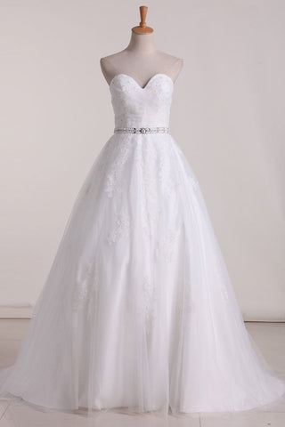 Sweetheart Wedding Dresses A Line Tulle With Applique Sweep Train