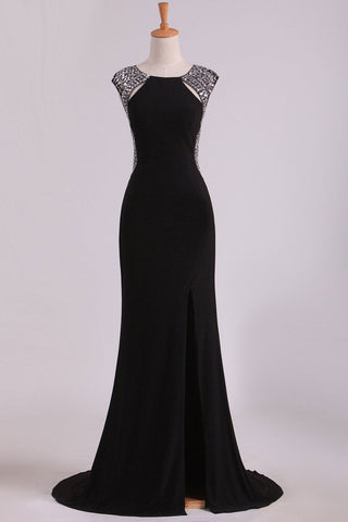 Sexy Open Back Scoop Spandex With Rhinestone Sheath/Column Prom Dresses