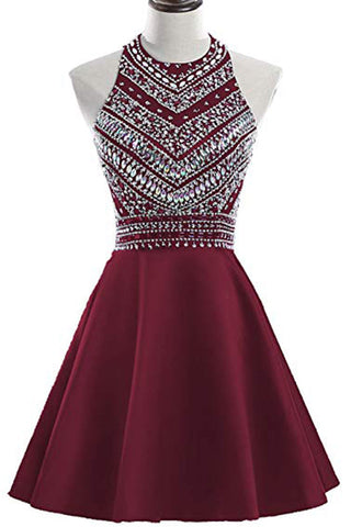 Chic Satin Sleeveless Knee Length With Beaded Homecoming Dresses