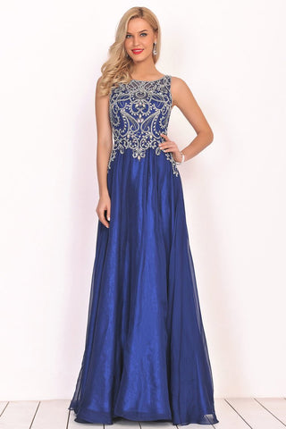 A Line Prom Dresses Scoop Chiffon With Beading Sweep Train