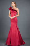 New Arrival Satin One Shoulder Mermaid Sweep Train Evening Dresses